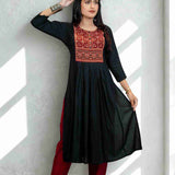 Black Rayon A-Line Kurta – Flared Hem View