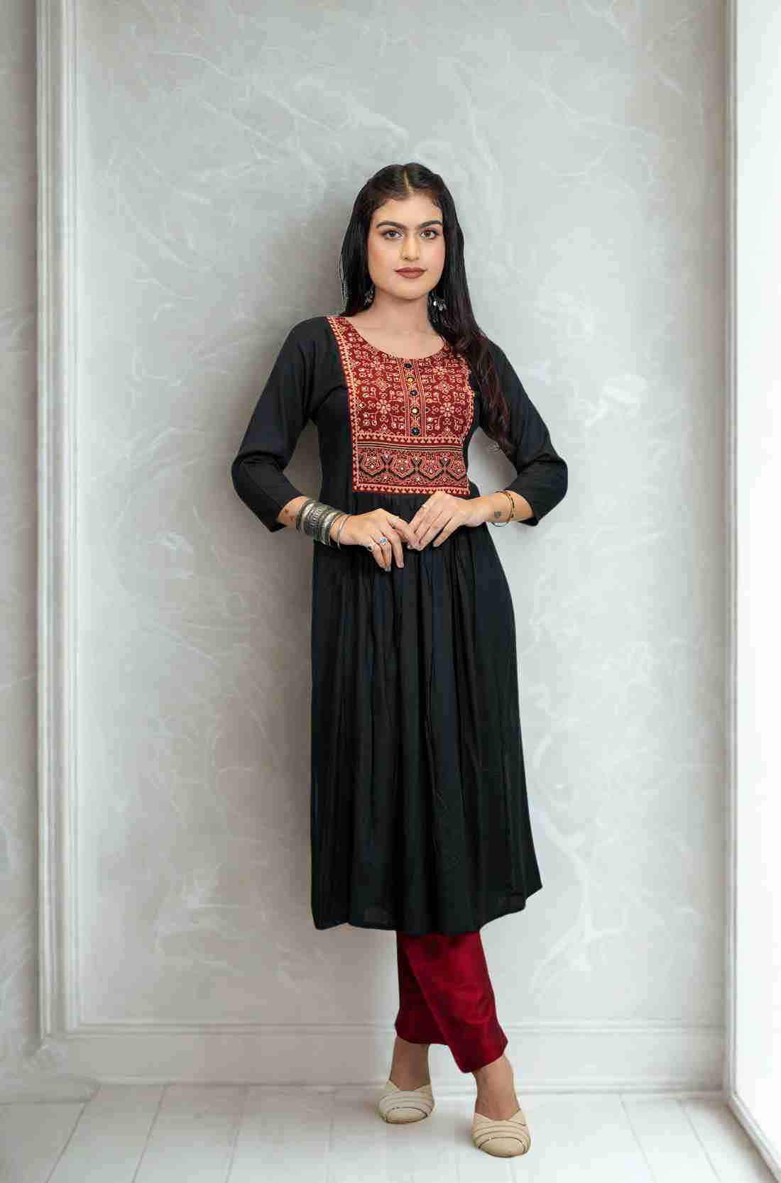 Soft and Breathable Black Rayon – Full Length View