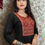 Black Rayon Hand Embroidered Block Printed Aline Kurta – Front View