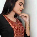 Hand Embroidery Detailing on Black Kurta – Close-Up View