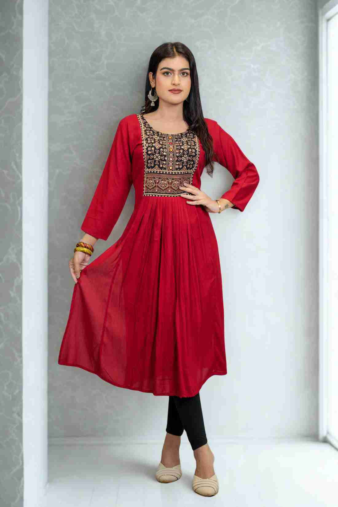 Soft and Breathable Maroon Rayon Kurta – Full-Length View