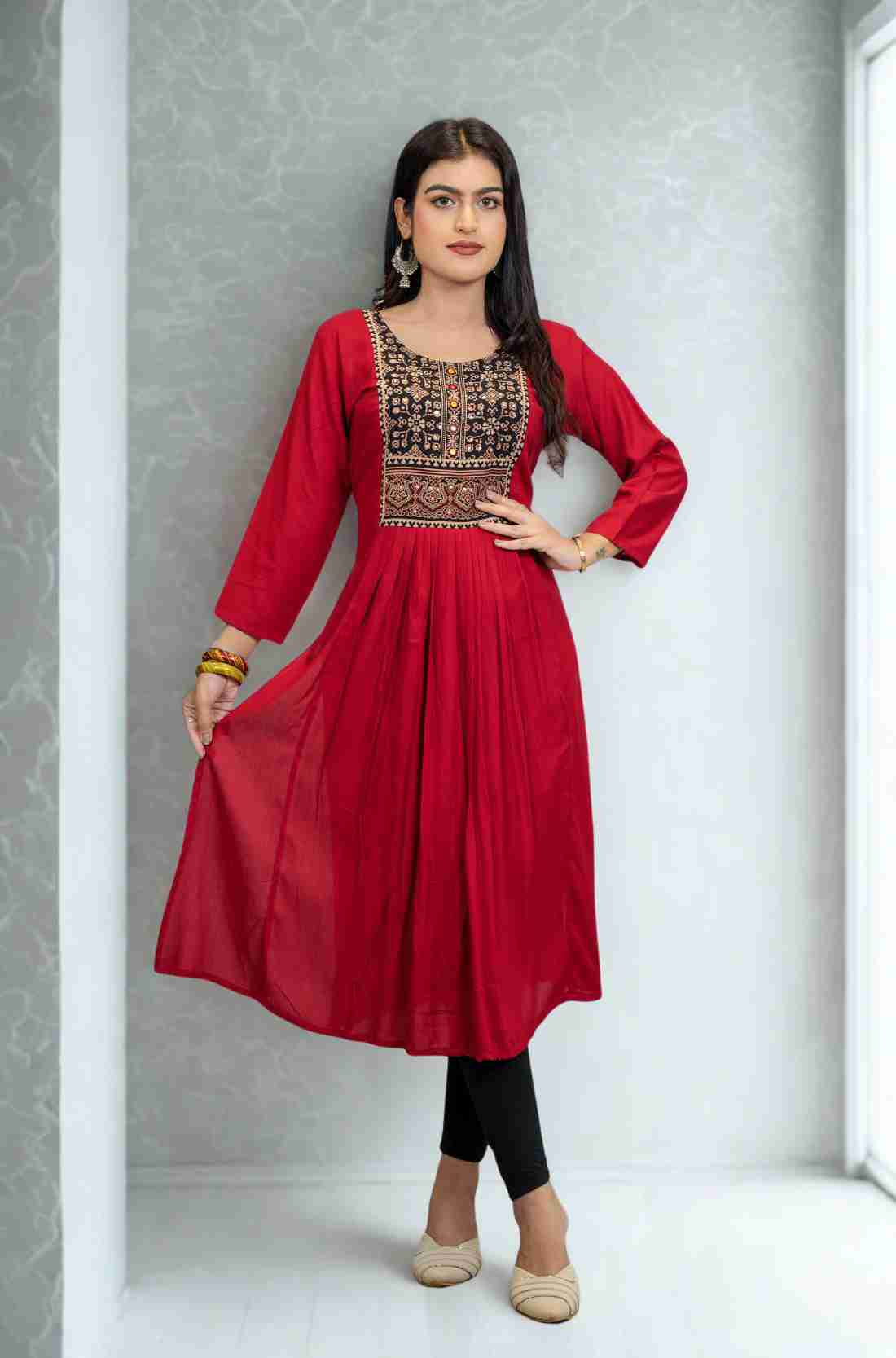 Soft and Breathable Maroon Rayon Kurta – Full-Length View