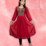 Maroon Rayon Aline Kurta – Flared Hem View