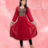 Maroon Rayon Aline Kurta – Flared Hem View