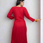 Maroon Rayon Hand Embroidered Kurta – Back View