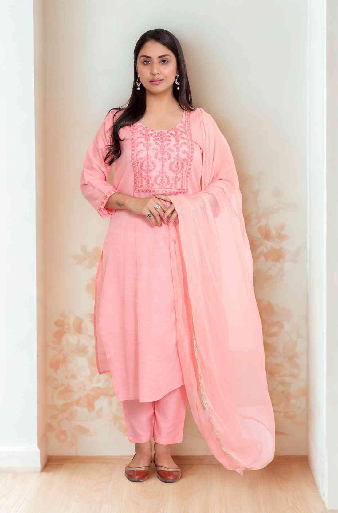 Soft and Breathable Peach Cotton Kurta Set – Full Length View