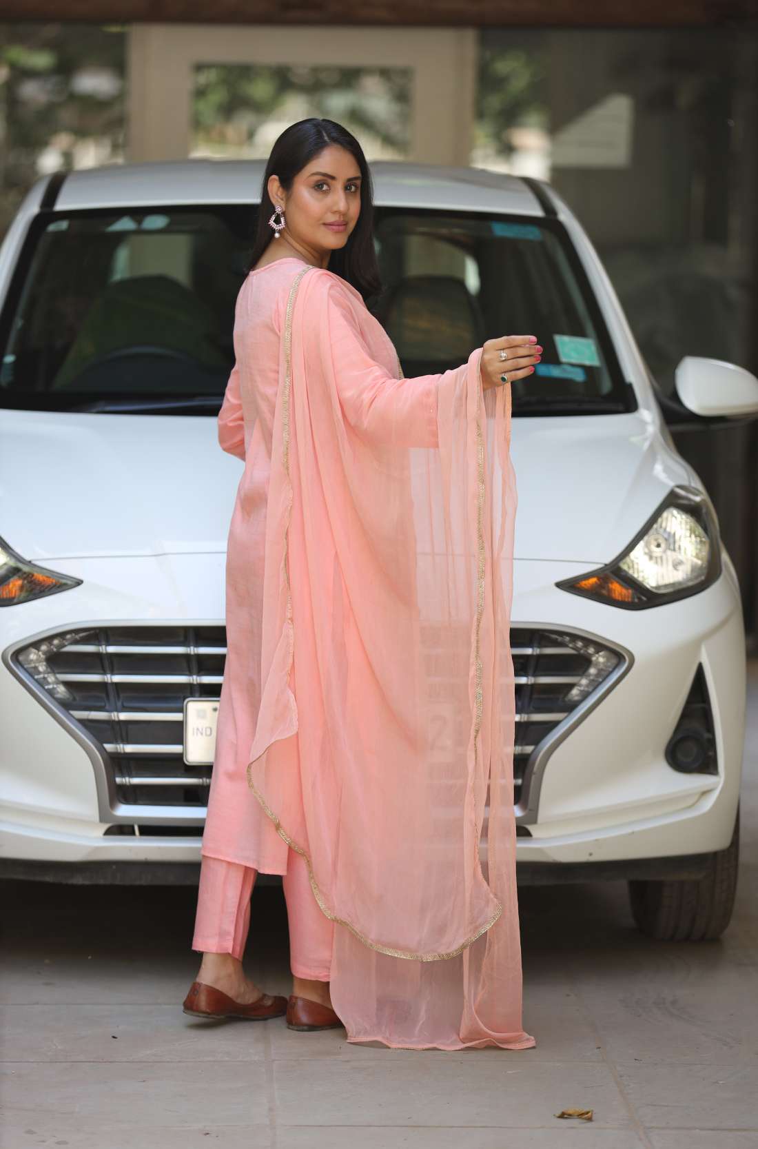 Peach Embroidered Kurta Set – Back View