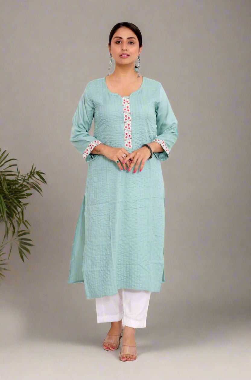 Light Sea Green Muslin Flared Kurti – Front View