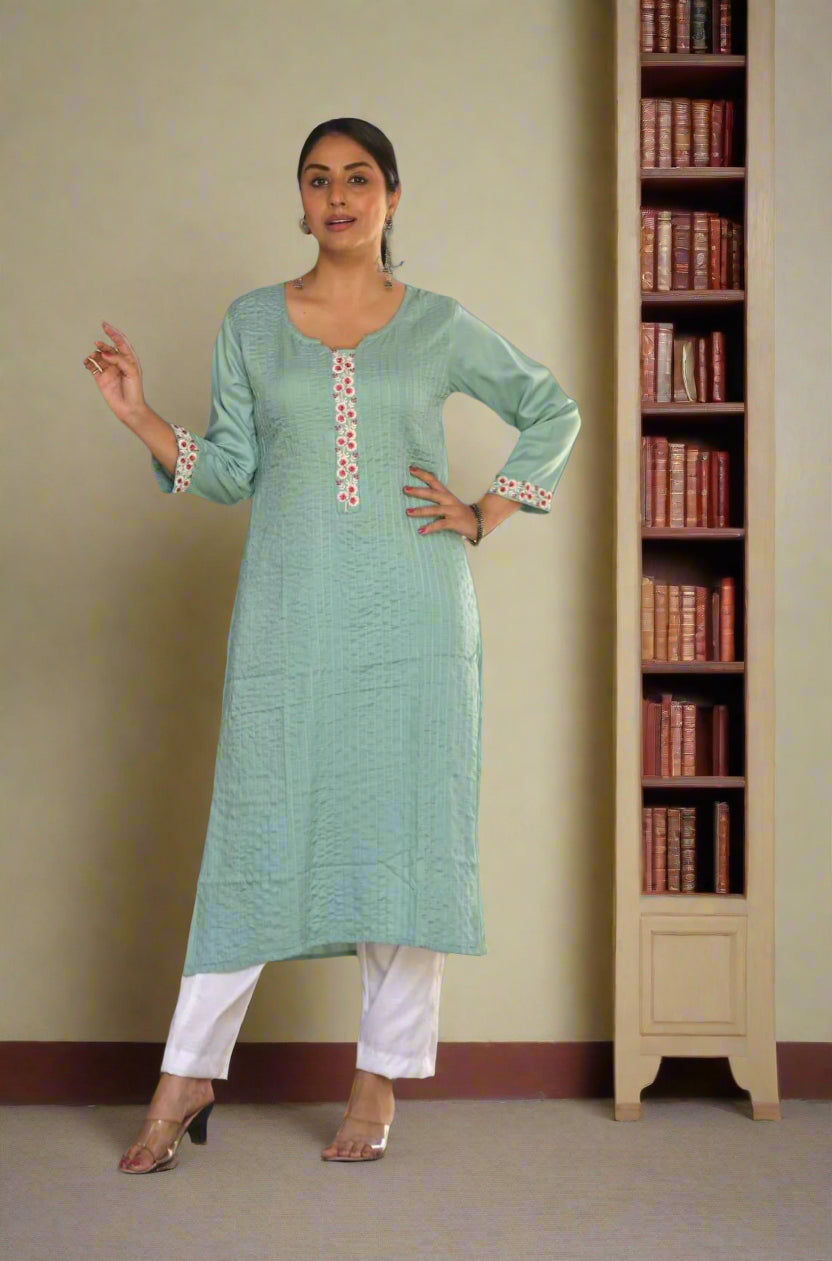 Light Sea Green Muslin Kurti for Casual Wear – Styled Suggestion