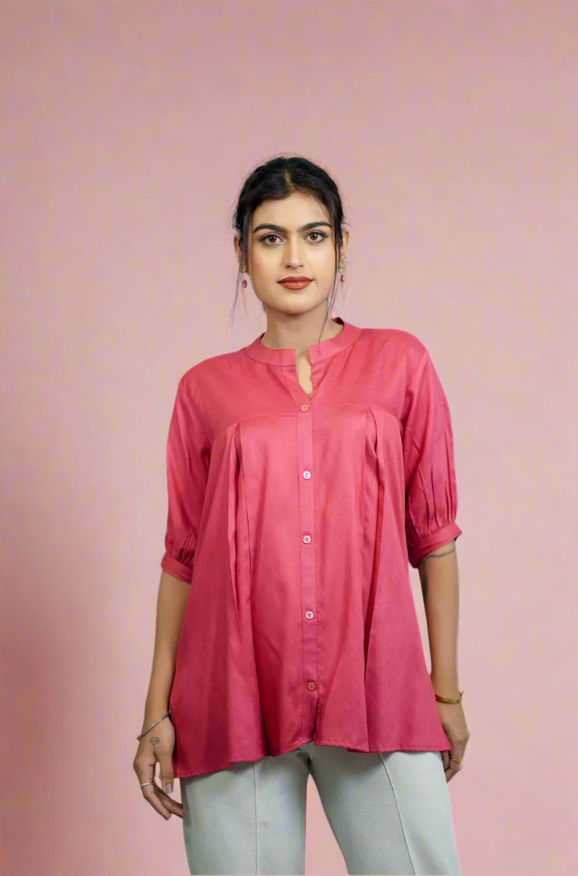 Fabric Texture of Dark Peach Rayon Shirt – Close-Up