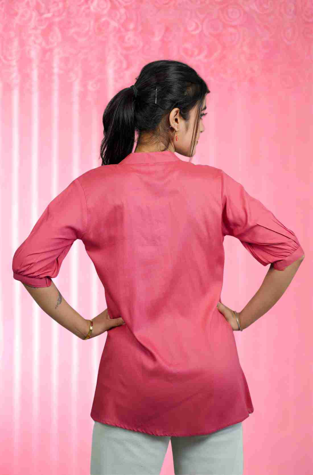Dark Peach Rayon Pleated Shirt – Back View