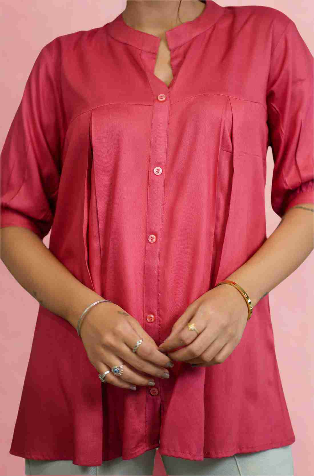 Crew Collar of Dark Peach Shirt – Additional Detail