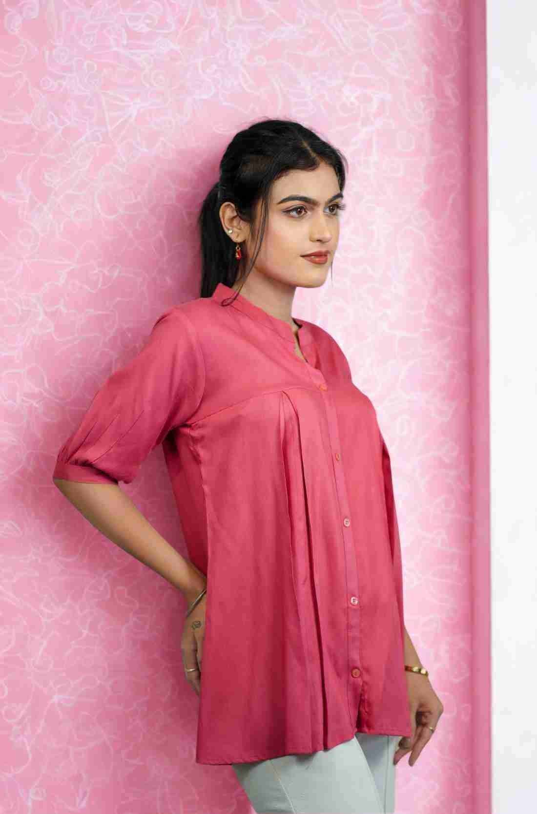 Dark Peach Rayon Shirt with Half Sleeves – Side View
