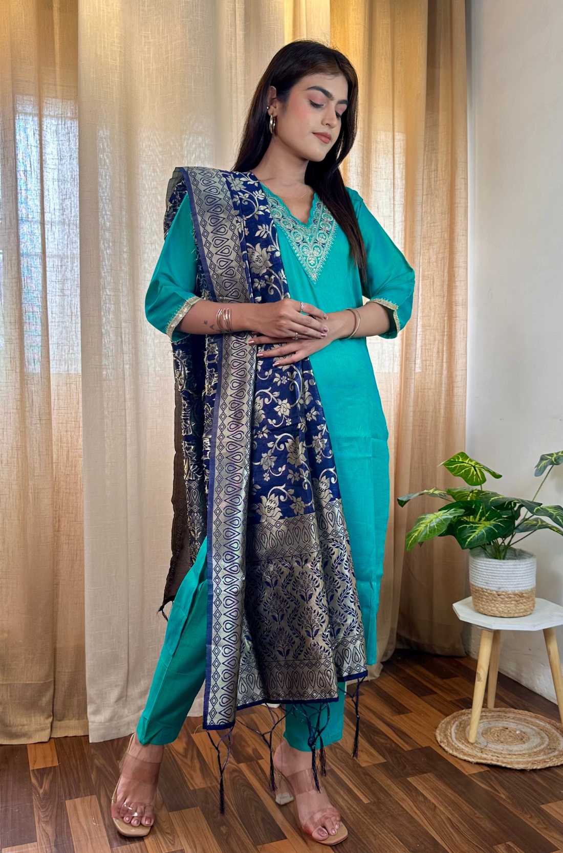 Rama Green Rayon Kurta – Full Length View