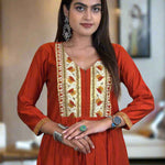 Rust Orange Kurta Set Front View in Half.