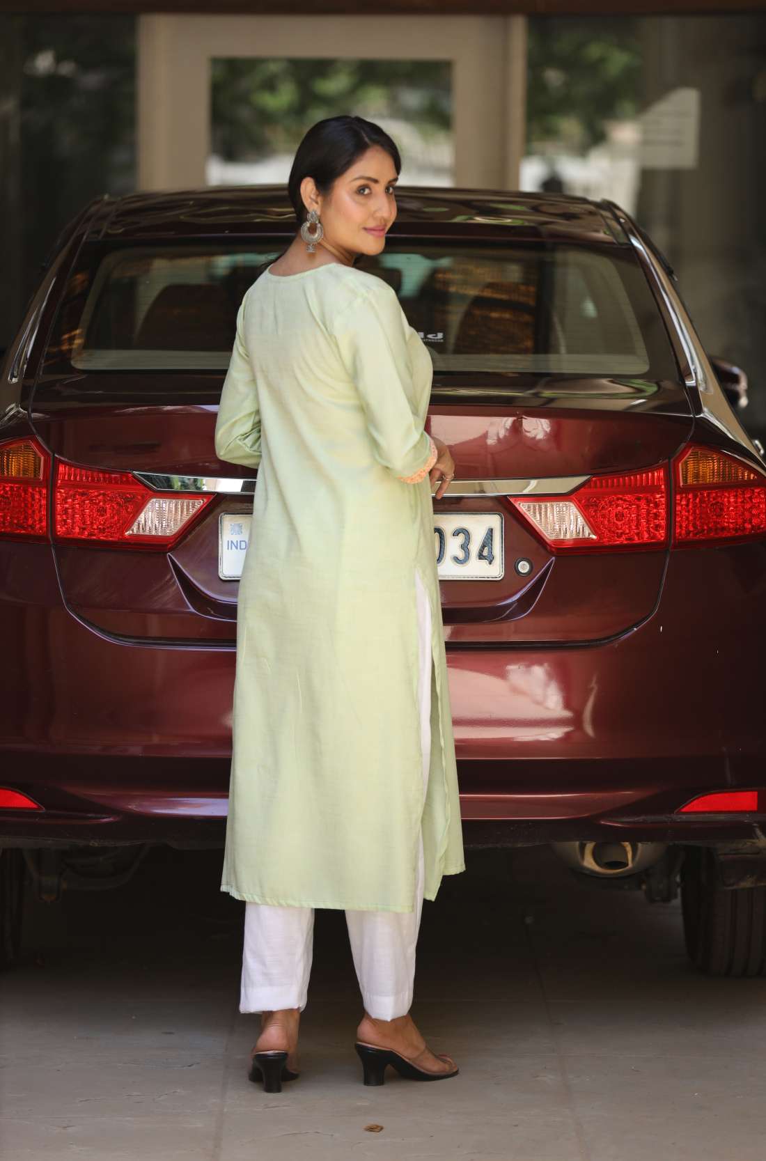 Light Green Embroidered Straight Kurta Back View
