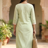 Light Green Embroidered Straight Kurta Back View