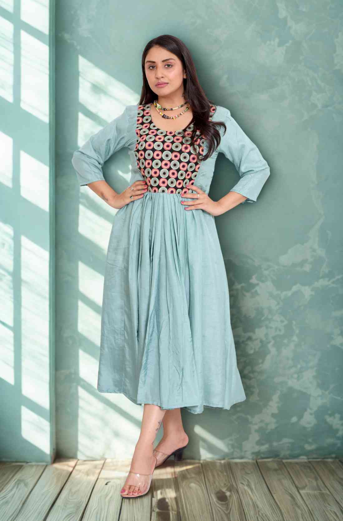 Sea Green Flared Kurti – Front View
