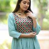 Hand Embroidery on Sea Green Kurti – Close-Up