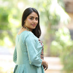 Sea Green Flared Kurti with Calf-Length Design – Back View