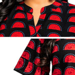 Black & Red Block Print Pure Cotton Short Kurti for Women