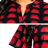Black & Red Block Print Pure Cotton Short Kurti for Women