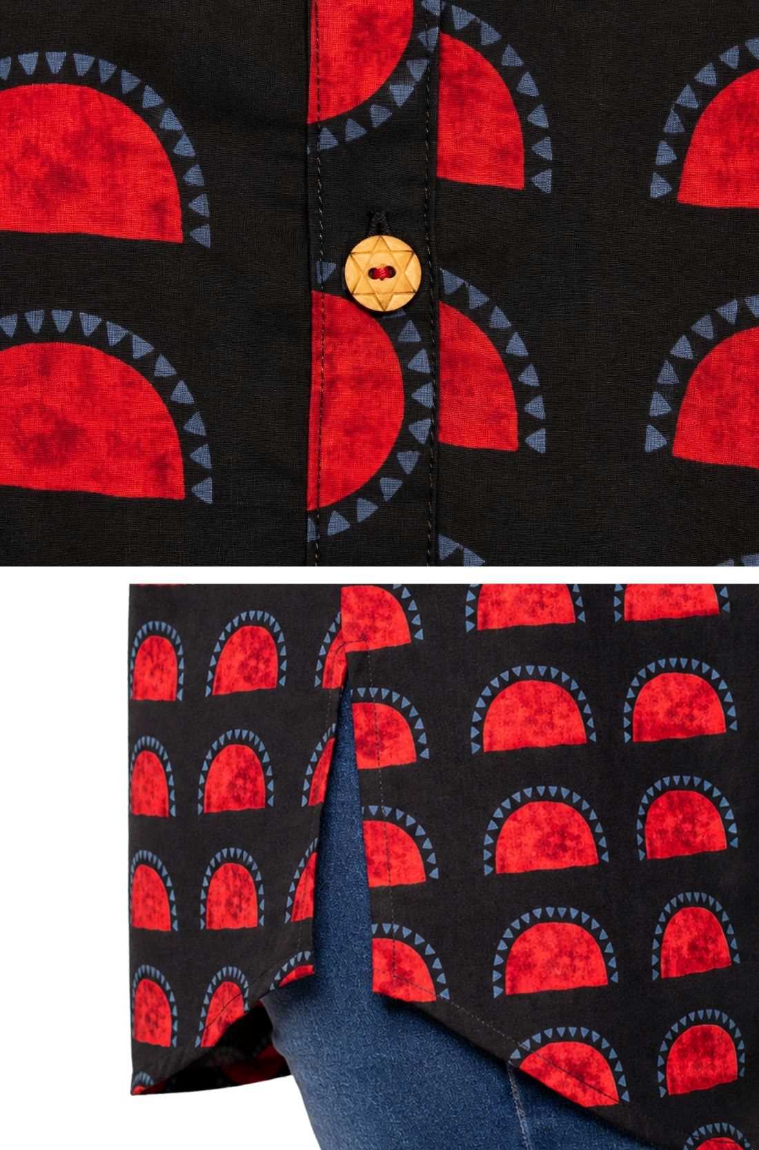 Black & Red Block Print Pure Cotton Short Kurti for Women