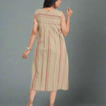 Back view of sleeveless beige striped A-line kurti