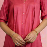 Crew Collar of Dark Peach colour Shirt – close up