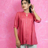 Dark Peach colour Rayon Pleated Shirt