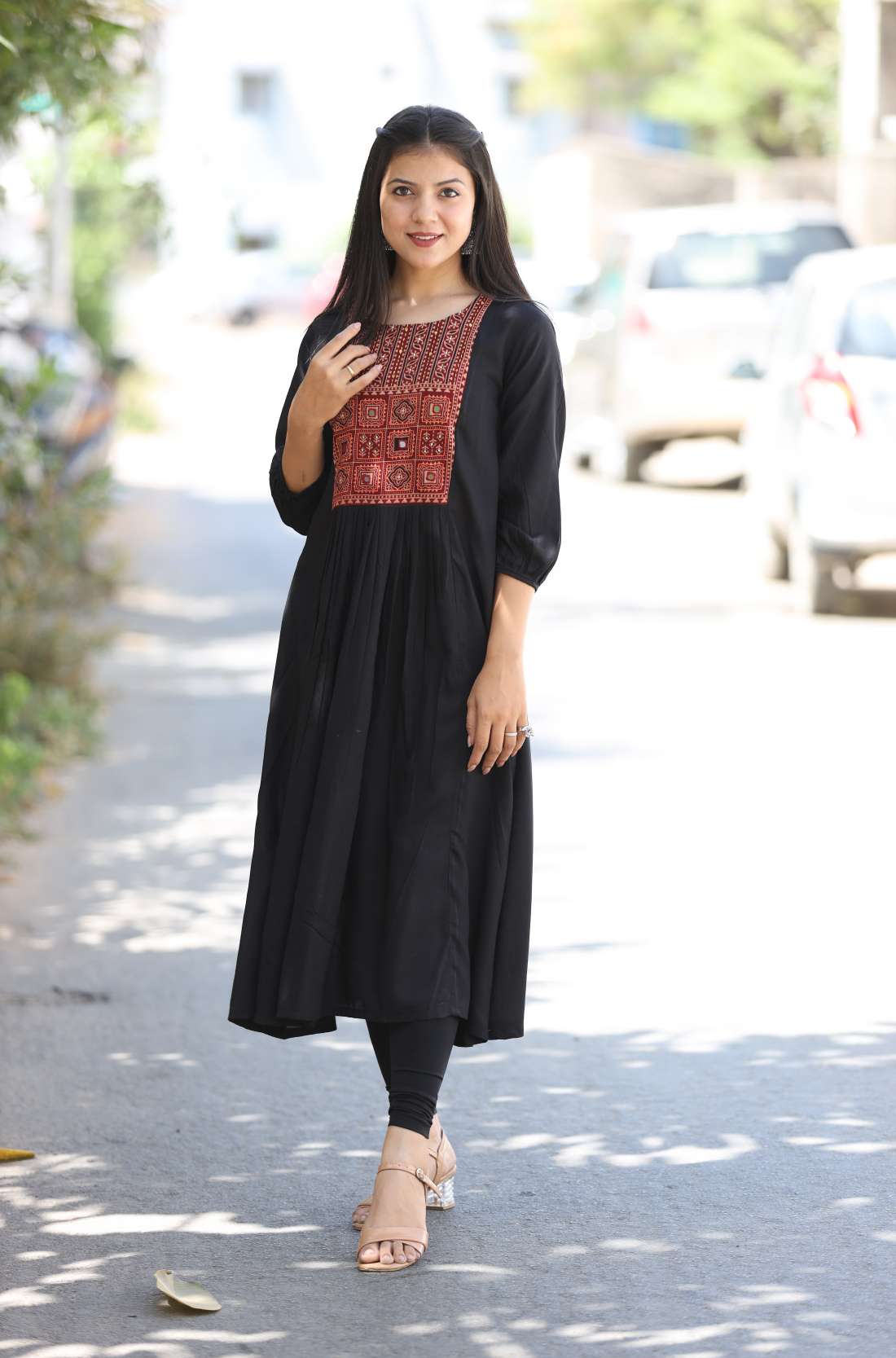 Black Rayon Aline Kurta – Styled Suggestion