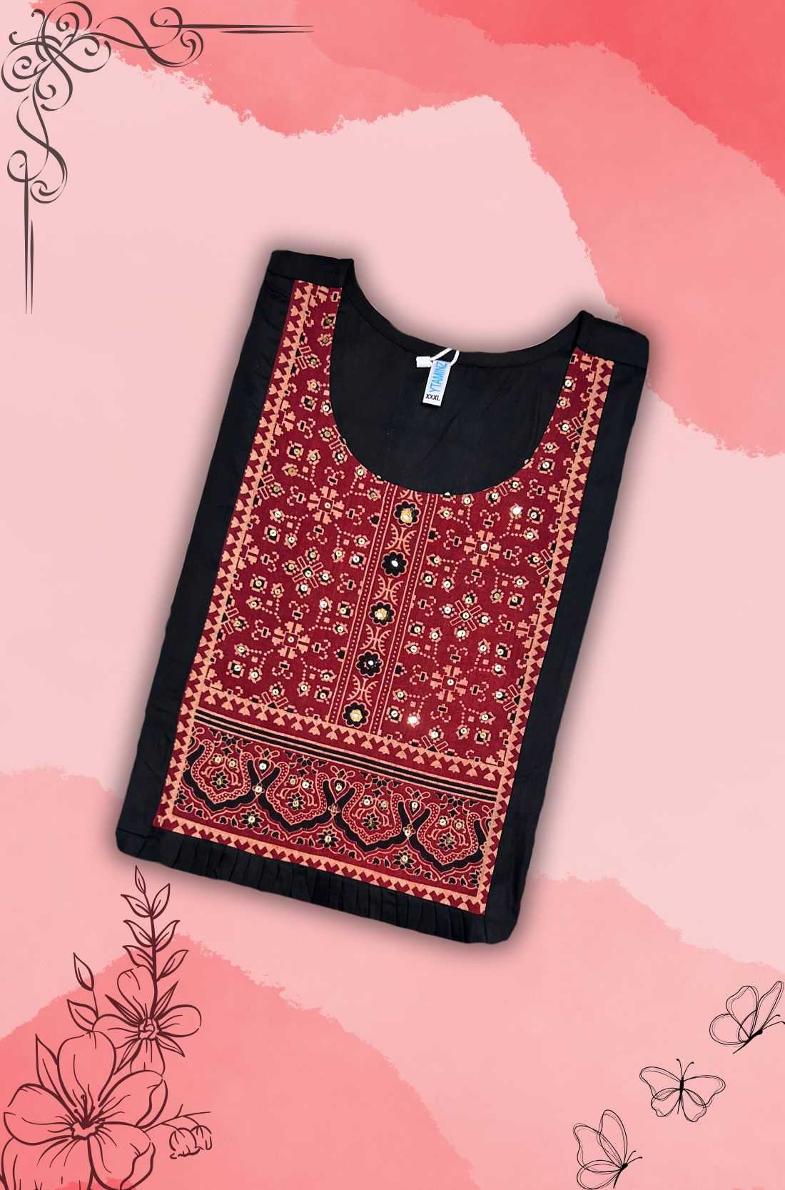 Black Unstitched Kurta Material – Hand Embroidery