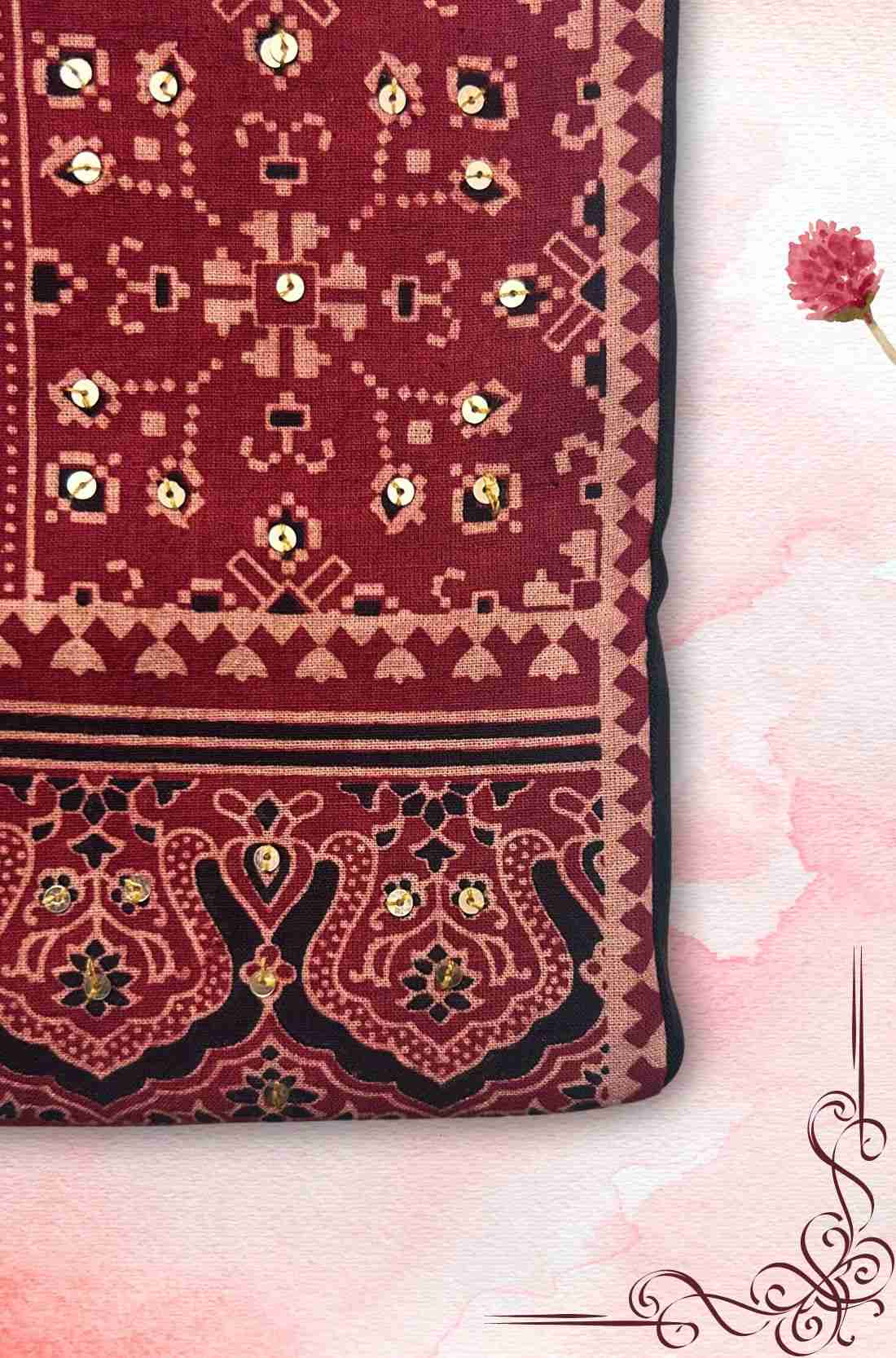 Black Kurta Fabric – Hand Embroidery Close-Up