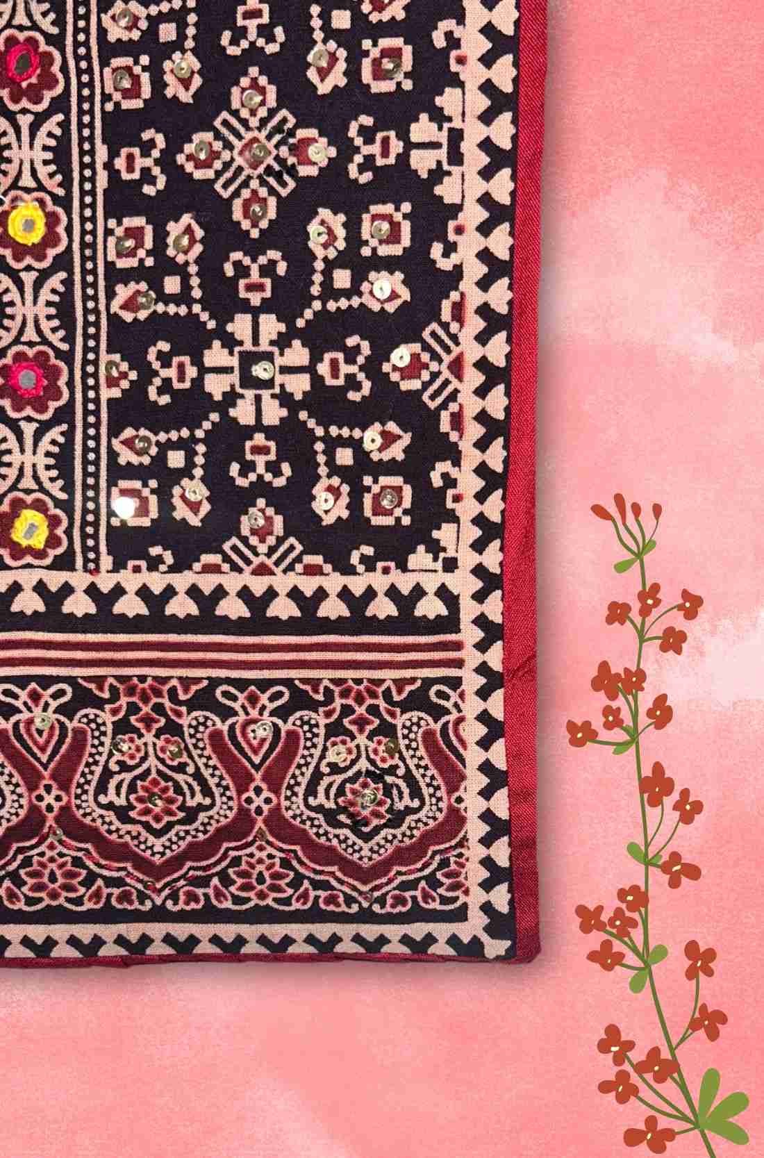 Maroon Kurta Fabric – Embroidery Block Printed Close-Up
