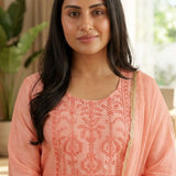 Peach Embroidered Kurta Neckline Detail
