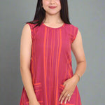 Pocket Detailing on Pink Striped Kurti – Close-Up