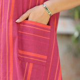 Pink Striped Frock Style Cotton Kurti  – Pocket