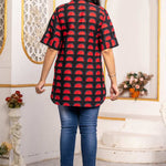Black & Red Block Print Pure Cotton Short Kurti for Women
