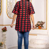 Black & Red Block Print Pure Cotton Short Kurti for Women