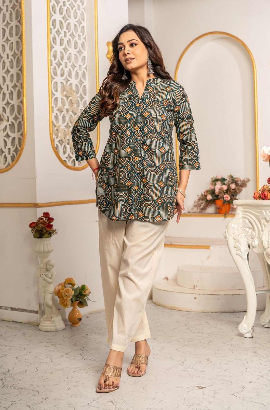 Geometric Block Print Pure Cotton Short Kurti for Women
