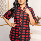 Black & Red Block Print Pure Cotton Short Kurti for Women