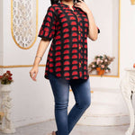 Black & Red Block Print Pure Cotton Short Kurti for Women